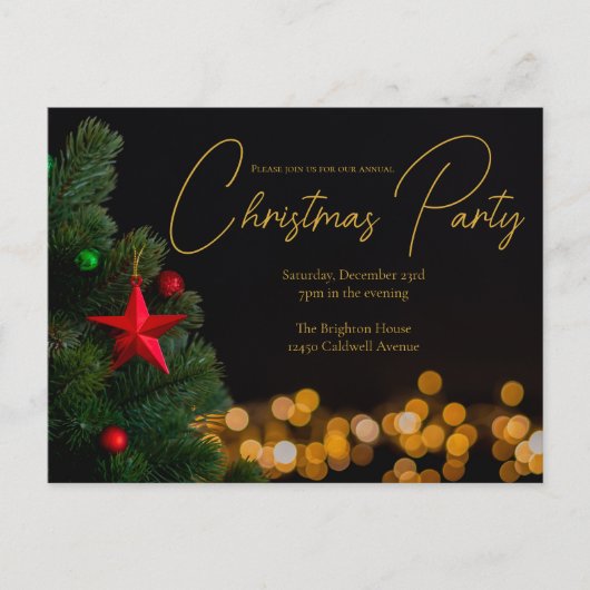 Twinkling Gold Lights Modern Kerstfeest Uitnodiging Briefkaart (Voorkant)