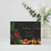 Twinkling Gold Lights Modern Kerstfeest Uitnodiging Briefkaart (Staand voorkant)