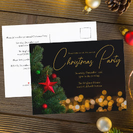 Twinkling Gold Lights Modern Kerstfeest Uitnodiging Briefkaart