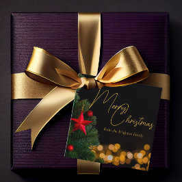 Twinkling Gold Lights Modern Vrolijk Kerstfeest Bedankjes Labels