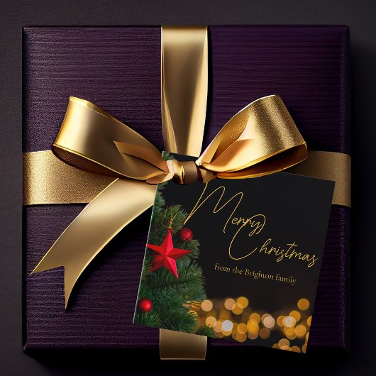 Twinkling Gold Lights Modern Vrolijk Kerstfeest Bedankjes Labels