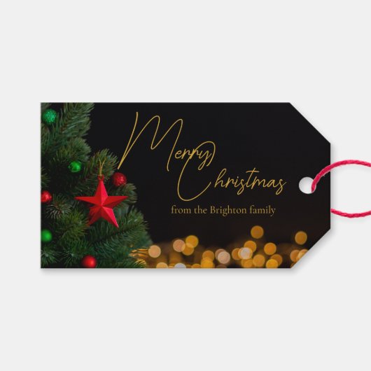 Twinkling Gold Lights Modern Vrolijk Kerstfeest Cadeaulabel (Voorkant (Horizontaal))