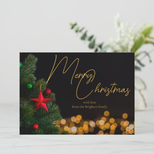 Twinkling Gold Lights Modern Vrolijk Kerstfeest Feestdagenkaart (Staand voorkant)