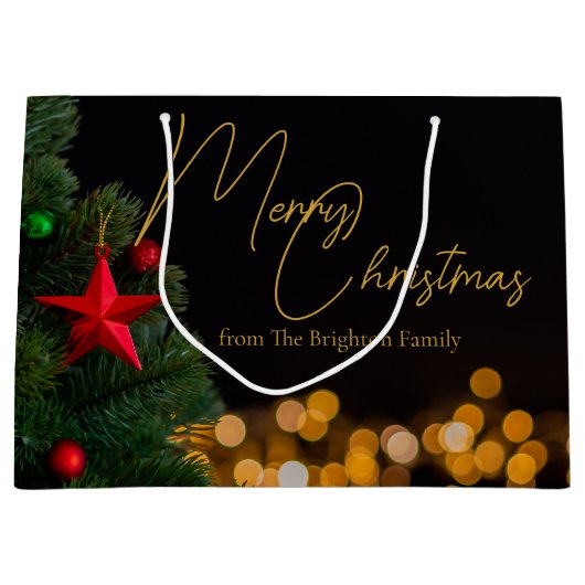Twinkling Gold Lights Modern Vrolijk Kerstfeest Groot Cadeauzakje (Voorkant)