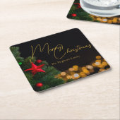 Twinkling Gold Lights Modern Vrolijk Kerstfeest Kartonnen Onderzetters (Schuin)