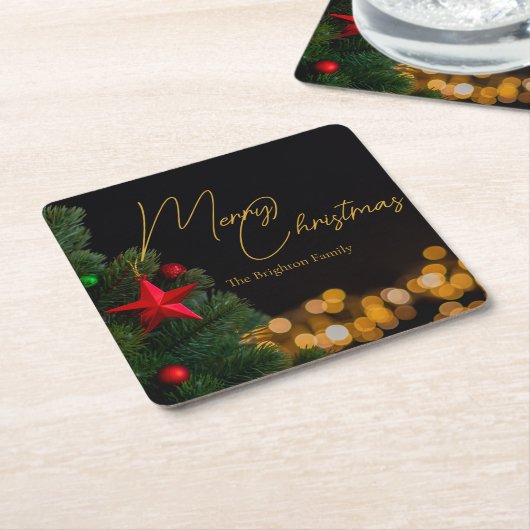 Twinkling Gold Lights Modern Vrolijk Kerstfeest Kartonnen Onderzetters (Schuin)