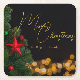 Twinkling Gold Lights Modern Vrolijk Kerstfeest Kartonnen Onderzetters