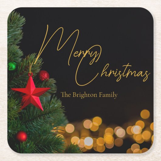 Twinkling Gold Lights Modern Vrolijk Kerstfeest Kartonnen Onderzetters (Voorkant)