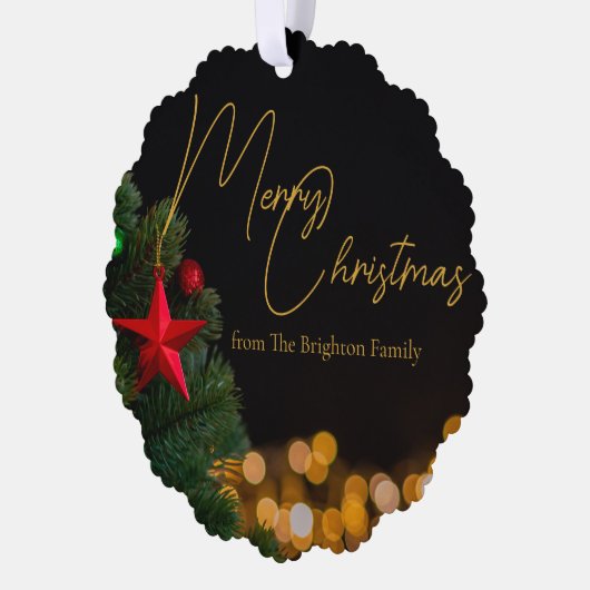 Twinkling Gold Lights Modern Vrolijk Kerstfeest Ornament Kaart (Links)