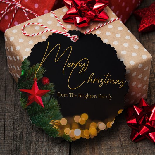 Twinkling Gold Lights Modern Vrolijk Kerstfeest Ornament Kaart