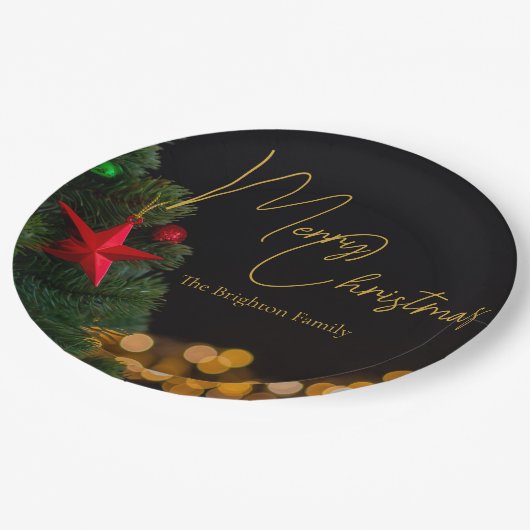 Twinkling Gold Lights Modern Vrolijk Kerstfeest Papieren Bordje (Gekanteld)