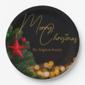 Twinkling Gold Lights Modern Vrolijk Kerstfeest Papieren Bordje (Voorkant)