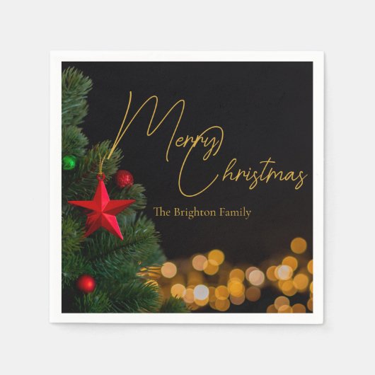 Twinkling Gold Lights Modern Vrolijk Kerstfeest Servet (Voorkant)