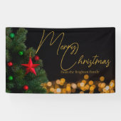 Twinkling Gold Lights Modern Vrolijk Kerstfeest Spandoek (Horizontaal)