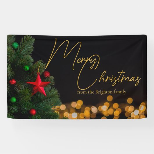 Twinkling Gold Lights Modern Vrolijk Kerstfeest Spandoek (Horizontaal)