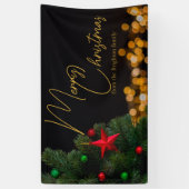 Twinkling Gold Lights Modern Vrolijk Kerstfeest Spandoek (Verticaal)