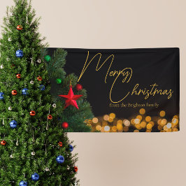 Twinkling Gold Lights Modern Vrolijk Kerstfeest Spandoek