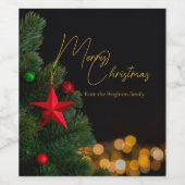 Twinkling Gold Lights Modern Vrolijk Kerstfeest Wijn Etiket (Enkel label)