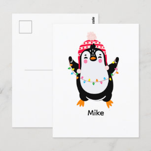 Twinkling Pinguïn met Kerstmis Lichten Briefkaart