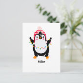 Twinkling Pinguïn met Kerstmis Lichten Briefkaart (Staand voorkant)