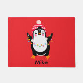 Twinkling Pinguïn met Kerstmis Lichten Deurmat (Voorkant)