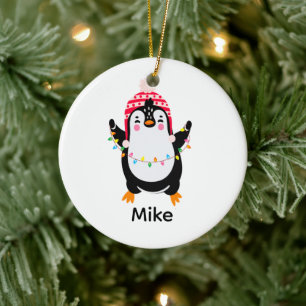 Twinkling Pinguïn met Kerstmis Lichten Keramisch Ornament