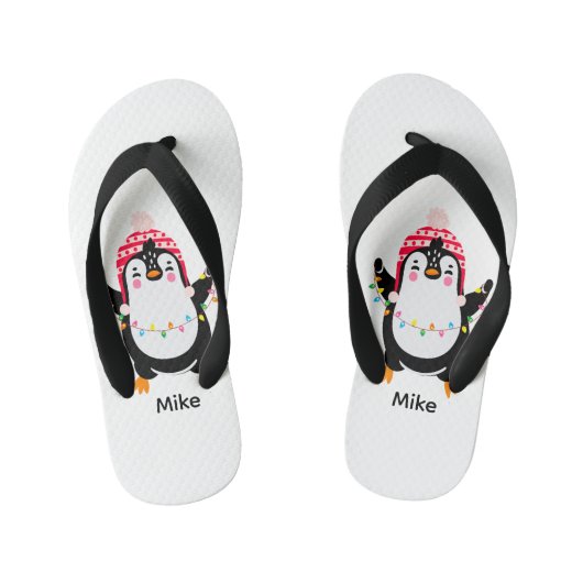 Twinkling Pinguïn met Kerstmis Lichten Kinder Teenslippers (Voetbed)