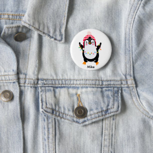Twinkling Pinguïn met Kerstmis Lichten Ronde Button 5,7 Cm