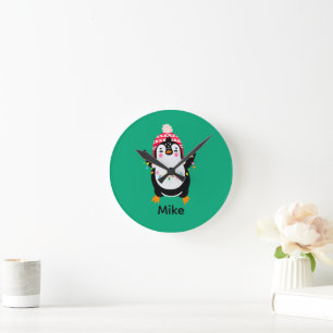 Twinkling Pinguïn met Kerstmis Lichten Ronde Klok