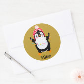 Twinkling Pinguïn met Kerstmis Lichten Ronde Sticker (Envelop)