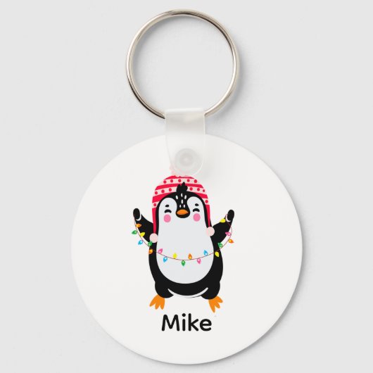 Twinkling Pinguïn met Kerstmis Lichten Sleutelhanger (Voorkant)