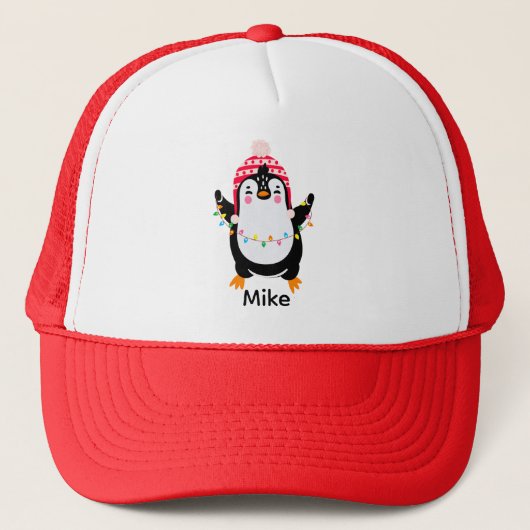Twinkling Pinguïn met Kerstmis Lichten Trucker Pet (Voorkant)