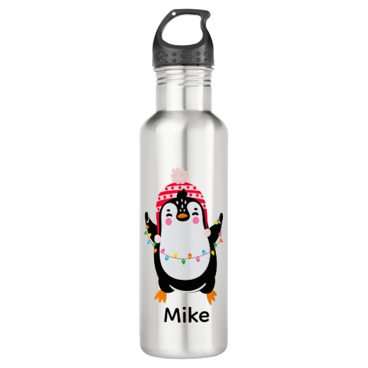 Twinkling Pinguïn met Kerstmis Lichten Waterfles (Voorkant)