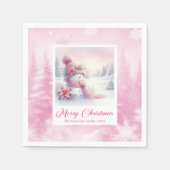 Twinkling Pink Snowman Winter Scene Christmas   Servet (Voorkant)