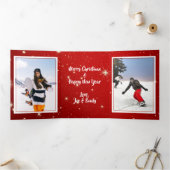 Twinkling Rode Kerstmis Dubbele Vouw Fotokaart Drieluik Wenskaart (Binnen)