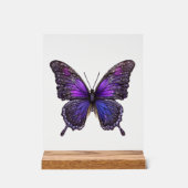 Twinkling Wings, Paarse Sparkle Butterfly Acryl Bord (Voorkant)