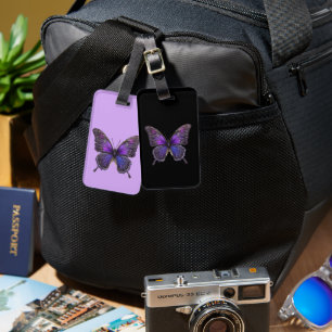 Twinkling Wings: Paarse Sparkle Butterfly Bagagelabel