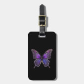 Twinkling Wings: Paarse Sparkle Butterfly Bagagelabel (Voorkant verticaal)