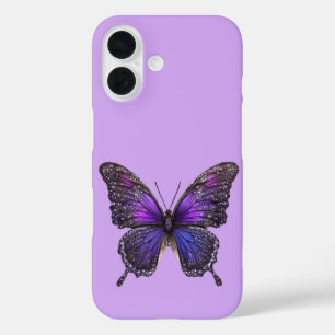Twinkling Wings: Paarse Sparkle Butterfly iPhone 16 Hoesje