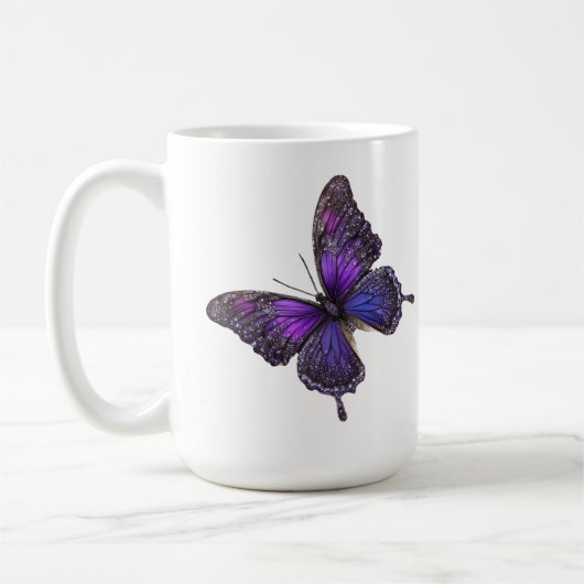 Twinkling Wings: Paarse Sparkle Butterfly Koffiemok (Links)