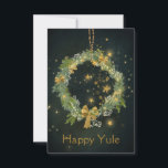 Twinkling Yule krans Bedankkaart<br><div class="desc">Een krans van groenblijvende lichten op een sterrennacht achtergrond. Voor Wiccans en andere heidenen is Yule de tweede sabbat van het wiel van het jaar en is het een festival dat de terugkeer van de zon viert.</div>