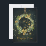 Twinkling Yule krans Bedankkaart<br><div class="desc">Een krans van groenblijvende lichten op een sterrennacht achtergrond. Voor Wiccans en andere heidenen is Yule de tweede sabbat van het wiel van het jaar en is het een festival dat de terugkeer van de zon viert.</div>