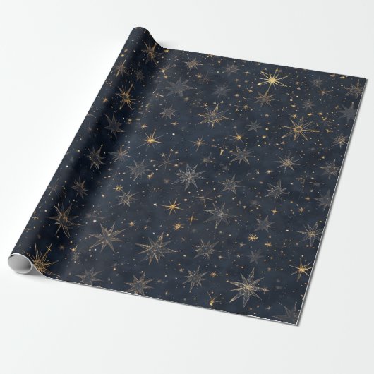 Twinkling Zilver & Gouden Sterren Wrapping Papier (Uitgerold)