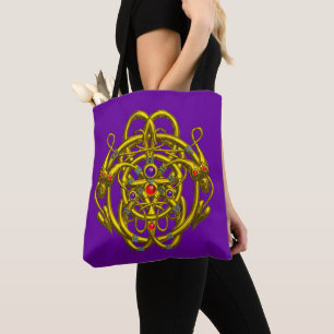 TWINKNOPEN Gold Celtic Knols, edelstenen in Paars Tote Bag