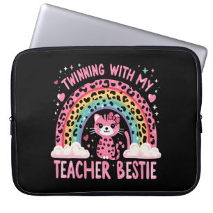 Twinning Met Mijn Leraar Bestie Rainbow Kat Lover Laptop Sleeve