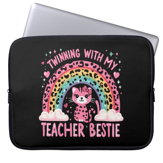 Twinning Met Mijn Leraar Bestie Rainbow Kat Lover Laptop Sleeve (Voorkant)