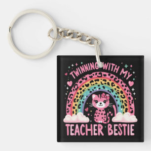Twinning Met Mijn Leraar Bestie Rainbow Kat Lover Sleutelhanger
