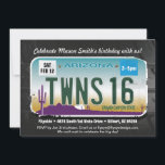 Twins 16th Birthday Arizona Licentie uitnodiging<br><div class="desc">Tiener zijn moeilijk om te winkelen, niet? Tweelingen die 16 worden en hun rijbewijs halen is een mijlpaal om te vieren! Dit ontwerp vat uw verjaardagsviering snel samen. Het is ter zake, maar in een leuk ontwerp dat alles zegt. Je tieners staan op het punt om de straat op te...</div>