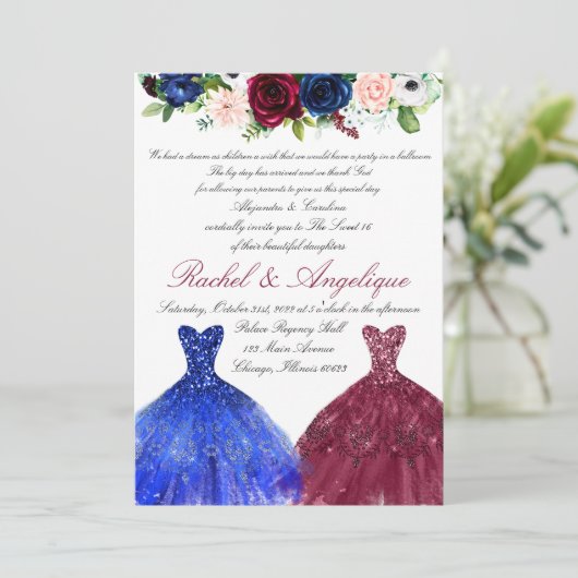 Twins 16th Burgundy Navy Kaart (Staand voorkant)