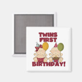 Twins 1e Verjaardag Jongen/Meisje T-shirts en Gift Magneet (Voorkant / Achterkant)